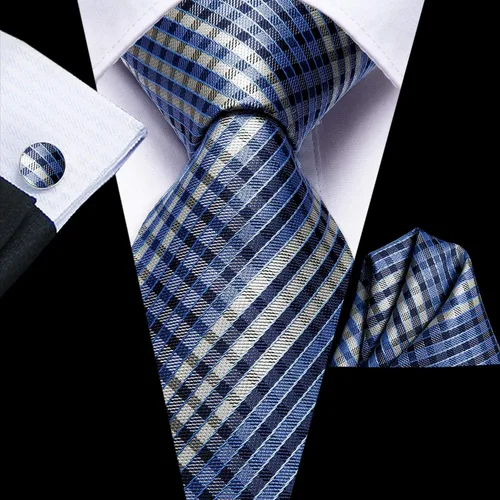 Vista 2 de Hi-Tie Conjunto de gemelos clásicos con corbatín a cuadros para hombre
