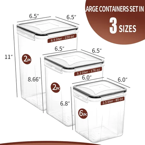 Vista 2 de Skroam - Paquete de 10 recipientes de almacenamiento de harina y azúcar, grandes recipientes herméticos para almacenamiento de alimentos con tapas