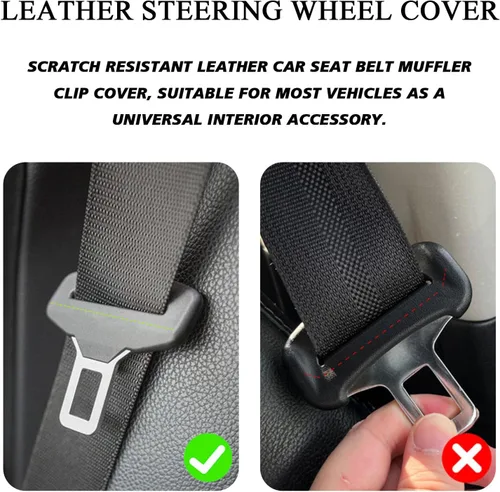 Vista 4 de Funda protectora de hebilla para cinturón de seguridad de automóvil, 2 piezas, almohadilla de cuero, protector de abrazadera para cinturón