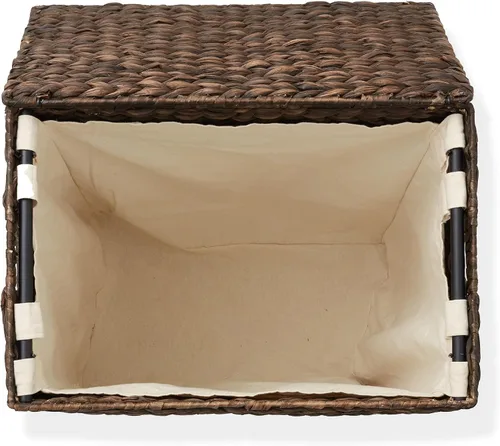 Vista 7 de Casafield Cesto grande para ropa sucia con tapa y bolsa extraíble – marrón oscuro expreso, jacinto de agua tejido rectangular, cesta clasificadora