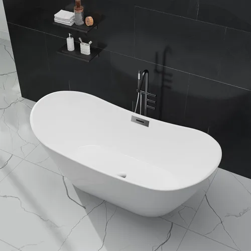 Vista 8 de 59 Inch Freestanding Bathtubs, White Acrylic Free Standing Bathtub, Modern Soaking Tub with Integrated Overflow & Chrome Drain for Bathroom Remodel