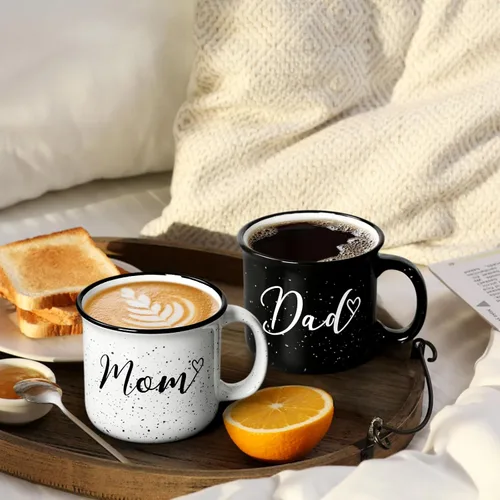 Vista 3 de YHRJWN Juego de tazas para padres nuevos, regalos para mamá y papá para parejas, perfecto para el día de la madre, día del padre y Navidad, 15 onzas