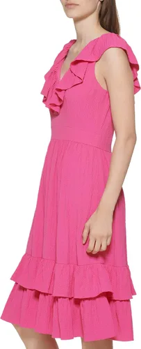 Vista 4 de Calvin Klein Vestido sin mangas con volantes plisados laterales para mujer