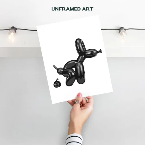 Vista 2 de Decoración de pared de baño en negro - Decoración de baño para hombres - divertidas señales de baño - Arte pop moderno de globos de perro en baño