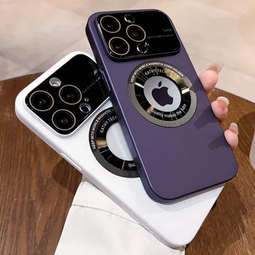 Vista 4 de Funda magnética para iPhone 13 Pro Max, vista del logotipo, protector de cámara de lente de vidrio de ventana, compatible con Magsafe, mujeres