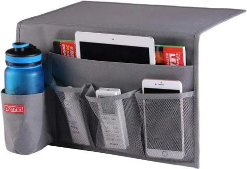 Vista 13 de Zafit Organizador de almacenamiento de mesita de noche, organizador de armario de mesa para mandos, teléfono, lentes (4 bolsillos, negro)