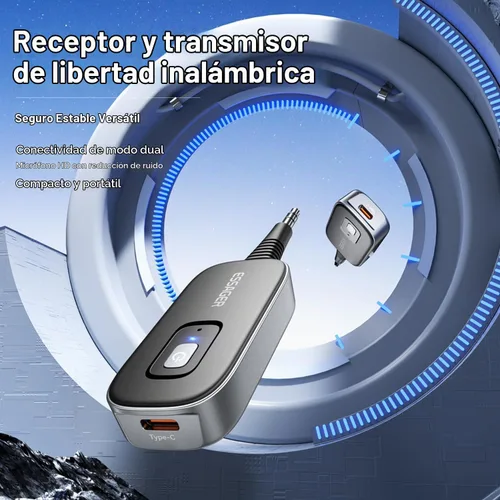 Vista 4 de ESSAGER Adaptador Bluetooth para automóvil, cancelación de ruido, receptor AUX Bluetooth de 0.138 in para automóvil, transmisor de receptor de audio