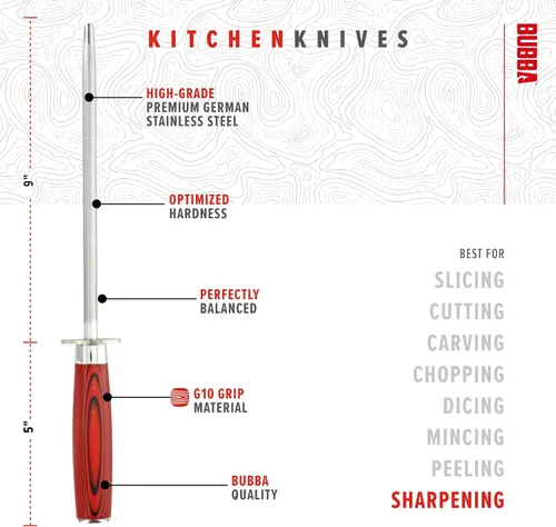 Vista 3 de BUBBA Kitchen Series - Acero afilador de 9" con revestimiento de diamante de primera calidad y perfectamente equilibrado para aumentar la vida útil