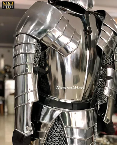 Vista 7 de Vigor - Conjunto de armadura de acero medieval con armadura cruzada LARP Knight Body Plated Armor