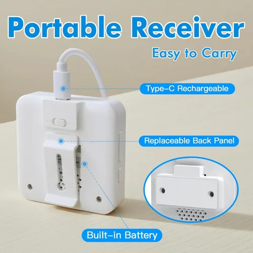 Vista 8 de SINGCALL Extensor de timbre inalámbrico para convertir con cable a inalámbrico para timbre con cable existente, receptor LED portátil, 32 campanas