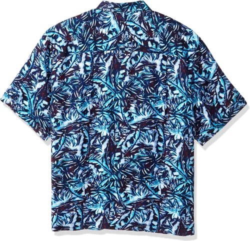 Vista 2 de Cubavera Camisa de manga corta 100% rayón con cuello de punto y estampado floral tropical para hombre