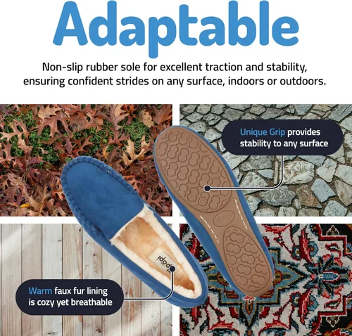 Vista 12 de Floopi Pantuflas para mujer, forro de piel sintética suave con espuma viscoelástica acogedora, pantuflas de casa para mujer con suela antideslizante