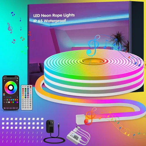 Vista 6 de Ledagic - Tira de luces LED de neón RGB de 10 pies con control remoto y aplicación, tiras de luces LED de neón impermeables IP65 para exteriores