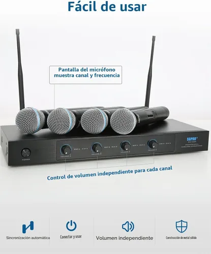 Vista 3 de SGPRO Sistema de micrófono inalámbrico de frecuencia fija de 4 canales SG