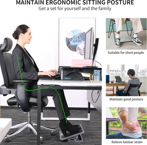 Vista 6 de EUREKA ERGONOMIC Reposapiés ajustable con inclinación, reposapiés para debajo del escritorio en el trabajo con superficie de masaje, reposapiés