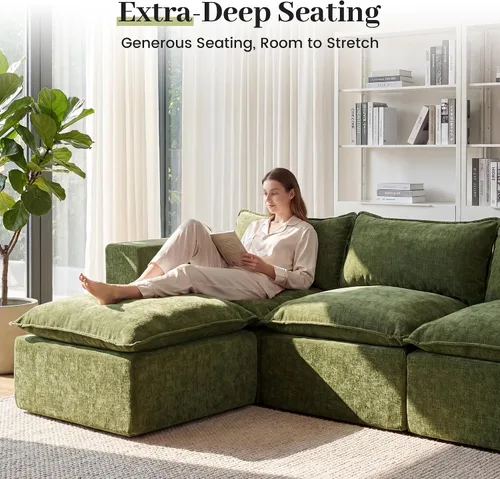 Vista 3 de Apicizon Sofá seccional de nube deshuesada de 101 pulgadas para sala de estar, sofá modular en forma de L con otomana, sofá cama modular