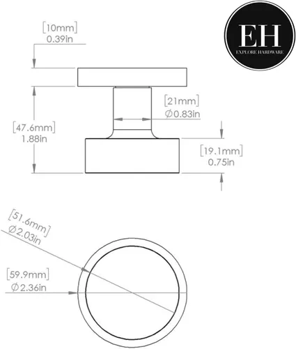 Vista 4 de Explore Hardware Pomo de latón macizo negro mate sin giro – Bora Bora – Manija de puerta reversible