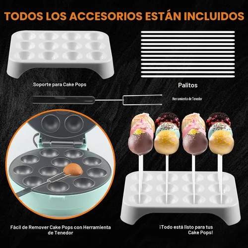 Vista 4 de Baker's Friend Set de máquina para hacer cake pops con soporte para cake pops, palitos y herramienta con horquilla, capacidad para 12 cake pops