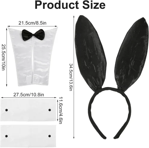 Vista 2 de LUTER 4 accesorios de disfraz de conejo para mujer, juego de disfraz de conejo, diadema de orejas de conejo, collar de corbata con 2 puños de conejo