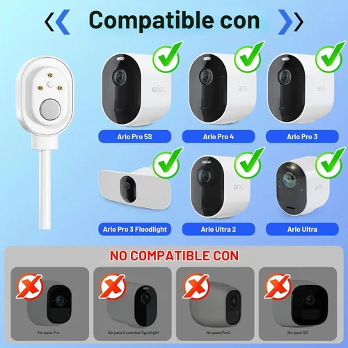 Vista 2 de Cargador de panel solar de 5 W compatible con cámara Arlo Pro 5S/Pro 4/Pro 3/Ultra/Ultra 2/Go 2, carga de paneles solares con cable de carga
