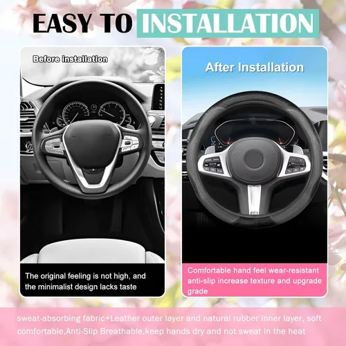 Vista 3 de SuperKaKa Funda Universal para Volante de Coche en Gris y Negro 2025, Protector de PU Cómodo, Antideslizante y Transpirable de Imitación de Cuero
