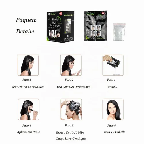 Vista 5 de Champú de tinte instantáneo para el cabello Champú semipermanente para el cabello - 10 bolsas/caja (negro)