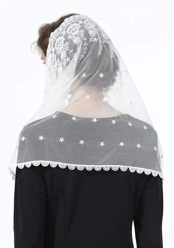 Vista 3 de PURFUN Velo de mantilla de encaje floral vintage latino masas cabeza cubierta bufanda capilla velo