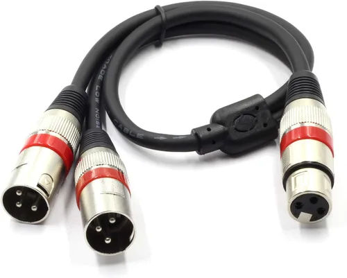 Vista 2 de Cable divisor XLR hembra a macho dual de 3 pines y cable de parche en Y para micrófono, adaptador de audio equilibrado (50CM)