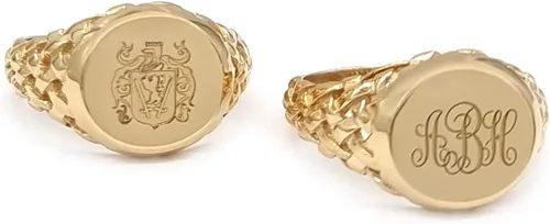 Vista 3 de Anillo de sello trenzado ovalado unisex en oro macizo de 9K, 14K y 18K, anillo de sello tejido personalizado, anillo Chevalier grabado con inicial