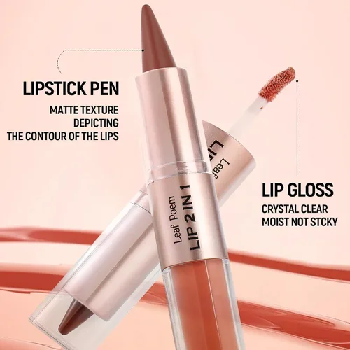 Vista 87 de BAISEN DIARY 2 en 1 doble punta mate delineador de labios y brillo de labios, lápiz combinado de labios marrón nude degradado, delineador de labios