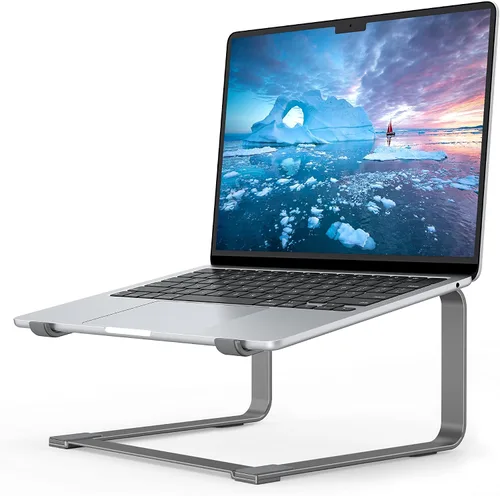 Vista 9 de SOUNDANCE Soporte de computadora portátil para escritorio, elevador ergonómico de metal para portátiles de 12 a 17.3 pulgadas, soporte de escritorio