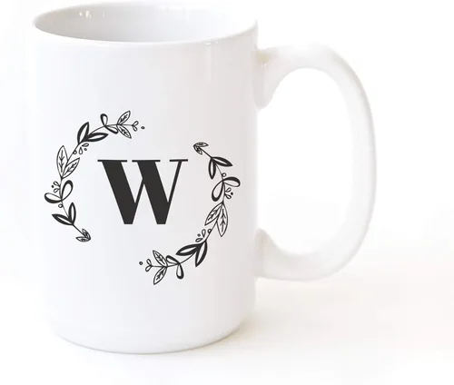 Vista 27 de The Cotton & Canvas Co. Botánico personalizado monograma inicial letra A taza de café porcelana cerámica taza de café para ella, para él