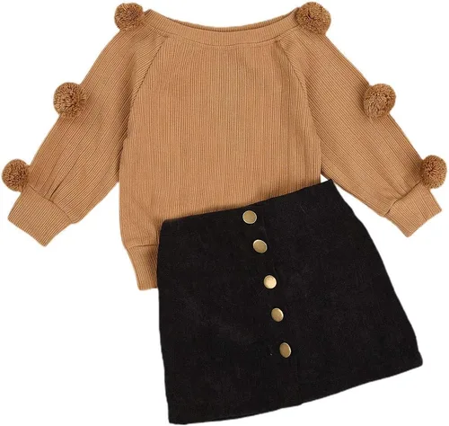 Vista 13 de Conjunto de ropa de 2 piezas para niñas pequeñas para otoño e invierno Verde militar