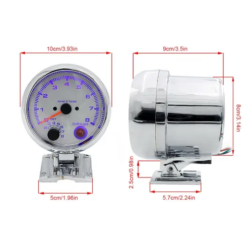 Vista 6 de Tacómetro de coche de 3.75 pulgadas, 0-8000 RPM, 7 luces de fondo de color, medidor de tacómetro, para vehículos de gasolina de 4/6/8 cilindros y 12
