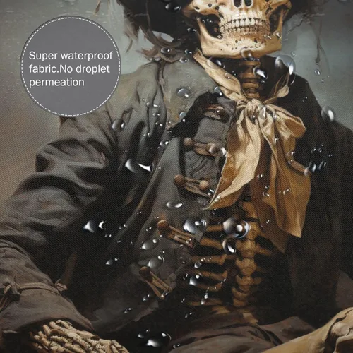 Vista 4 de YLATY3387 - Cortina de ducha de traje negro con calavera para baño, divertido juego de cortina de ducha de esqueleto hippie bohemio, tela de pintura