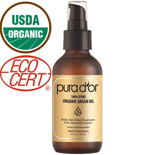 Vista 2 de PURA D'OR Aceite de argán orgánico (4 onzas) y aceite esencial de romero (4 onzas) para piel, cabello, cara, cuerpo, cuero cabelludo y uñas