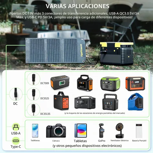 Vista 4 de Greenmagic Cargador de Batería Solar Portátil de 20 Vatios Ideal para Batería de Energía, Estación de Energía, Relojes Inteligentes, Teléfonos