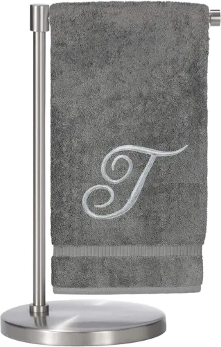 Vista 142 de Script R - Toalla de baño con monograma, regalo personalizado, 27 x 54 pulgadas, juego de 1 toalla bordada con texto dorado, 100% algodón turco Navy