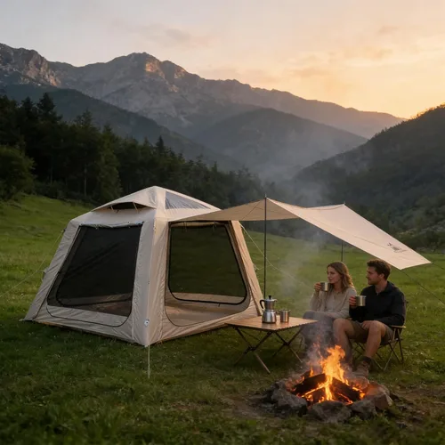 Vista 6 de Tienda de campaña inflable para campamento, instalación rápida con bomba, tienda de campaña Oxford impermeable de 4 estaciones con tragaluz, tienda