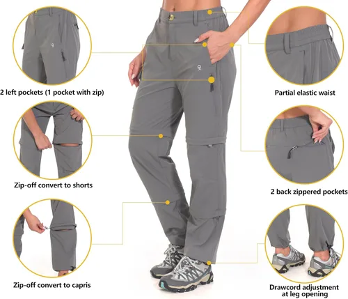 Vista 3 de Little Donkey Andy. Pantalones convertibles para mujer, elásticos, con cremallera y de secado rápido, para senderismo
