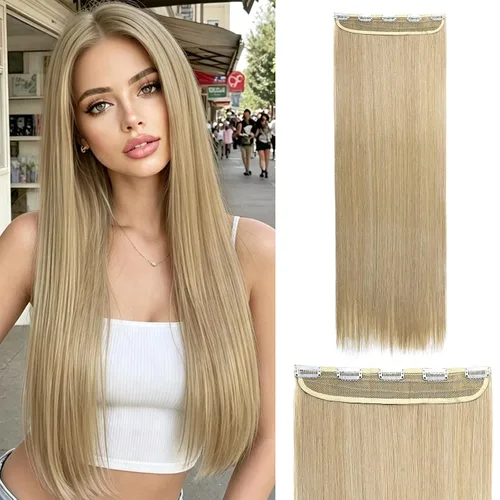 Vista 50 de S-noilite Extensiones de cabello de una pieza con clip, color rubio balayage de 18 pulgadas, en forma de U, extensiones de cabello de trama de una