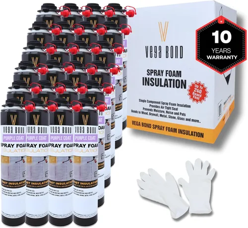 Vista 23 de Purplecoat Sistema de espuma de celda cerrada (1 paquete + limpiador) Self Expanding Insulation, R-5.66 Thermal Value, 29 Oz Cans, 20 Board Feet
