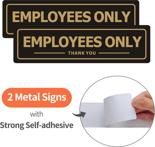 Vista 2 de Letrero de solo empleados, paquete de 2 letreros para puerta de oficina para pared de tiendas de negocios, metal de aluminio con fuerte autoadhesivo