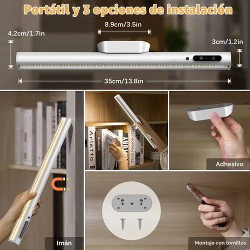 Vista 5 de Hapfish Tira de luces de pared con pilas, barra de luz LED magnética Plateado
