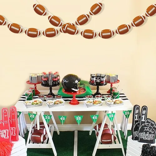Vista 5 de 2 piezas de decoración de fiesta de fútbol americano guirnalda colgante de fútbol recortes de papel de fútbol para fiesta de cumpleaños, suministros