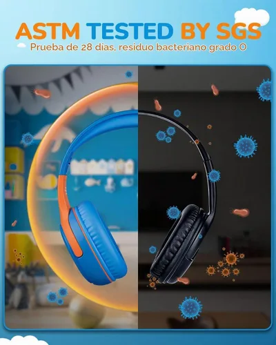 Vista 3 de awatrue AT2 2 auriculares para niños para viajes escolares, volumen seguro Paquete de 2 piezas