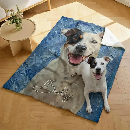 Vista 5 de callie Personalized Blanket with Oil Painting Photo - Customized Pet Lover Gifts - Dog Cat Memorial Gifts - Soft Cozy Warm Flannel/Sherpa Throw