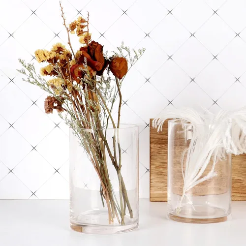 Vista 6 de Juego de 3 jarrones cilíndricos de vidrio para centros de mesa, florero transparente de 6 pulgadas de alto para decoración del hogar, portavelas