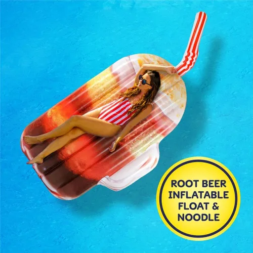 Vista 4 de Flotador de cerveza de raíz y fideos – Tubo flotante de piscina, balsas inflables para niños y adultos – Flotador inflable grande para natación