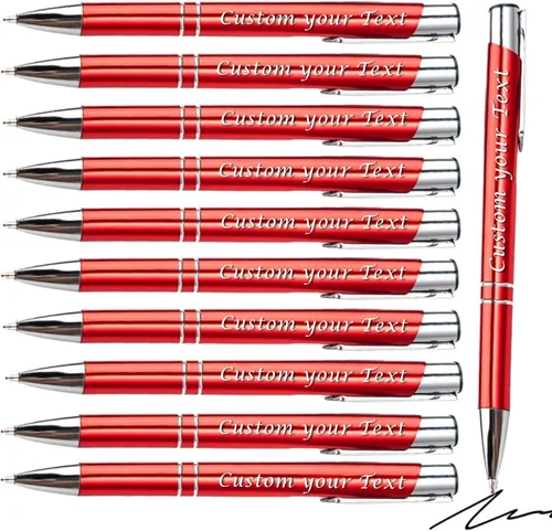 Vista 7 de AOK 50PACK Bolígrafos personalizados Tinta negra personalizada - Bolígrafos de nombre metálicos - Grabados por láser con su texto o mensaje (negro)